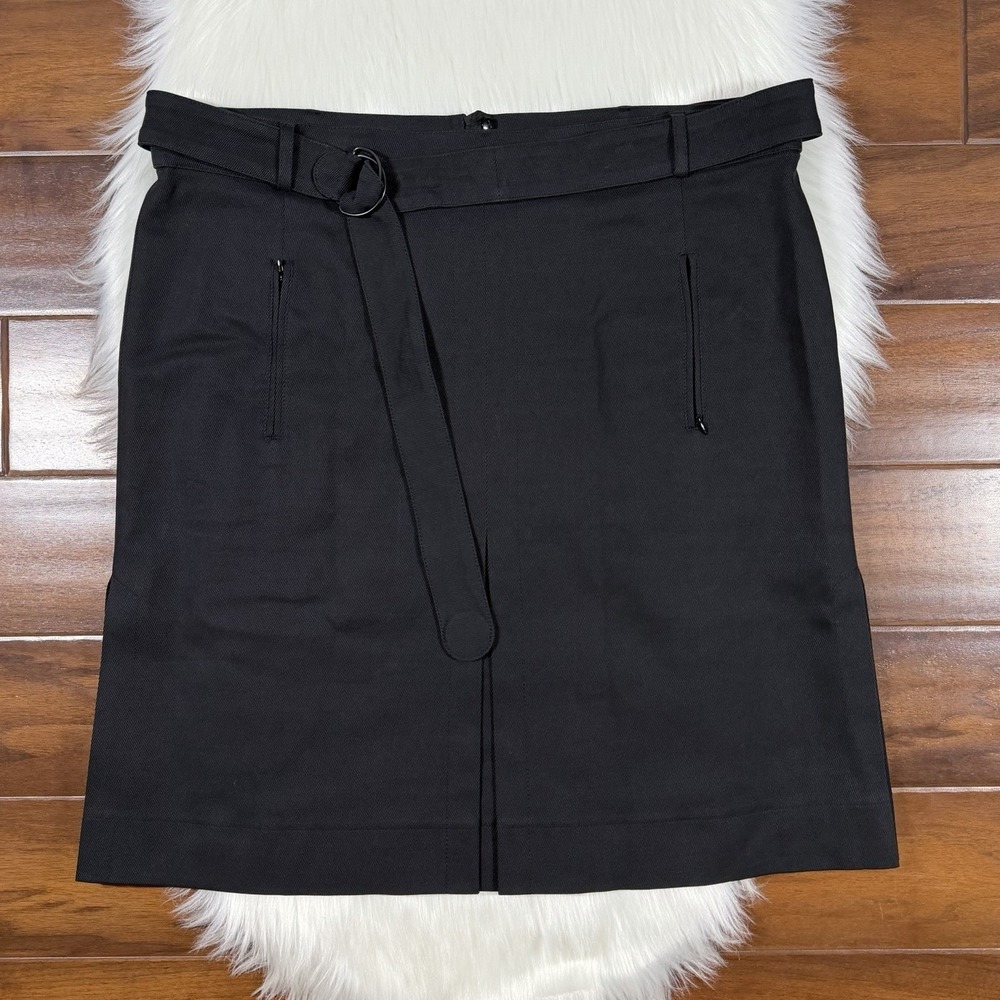 Akris Punto Women's Size 16 Black Cotton Wool Belted Pleated A Line Skirt
